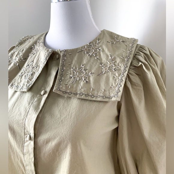 NWT Zara Embroidered Collar Shirt in Sea Green - Picture 9 of 9